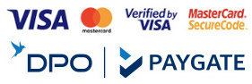 Accepted payment methods: Visa, Mastercard, Verified by Visa, MasterCard SecureCode, DPO, Paygate